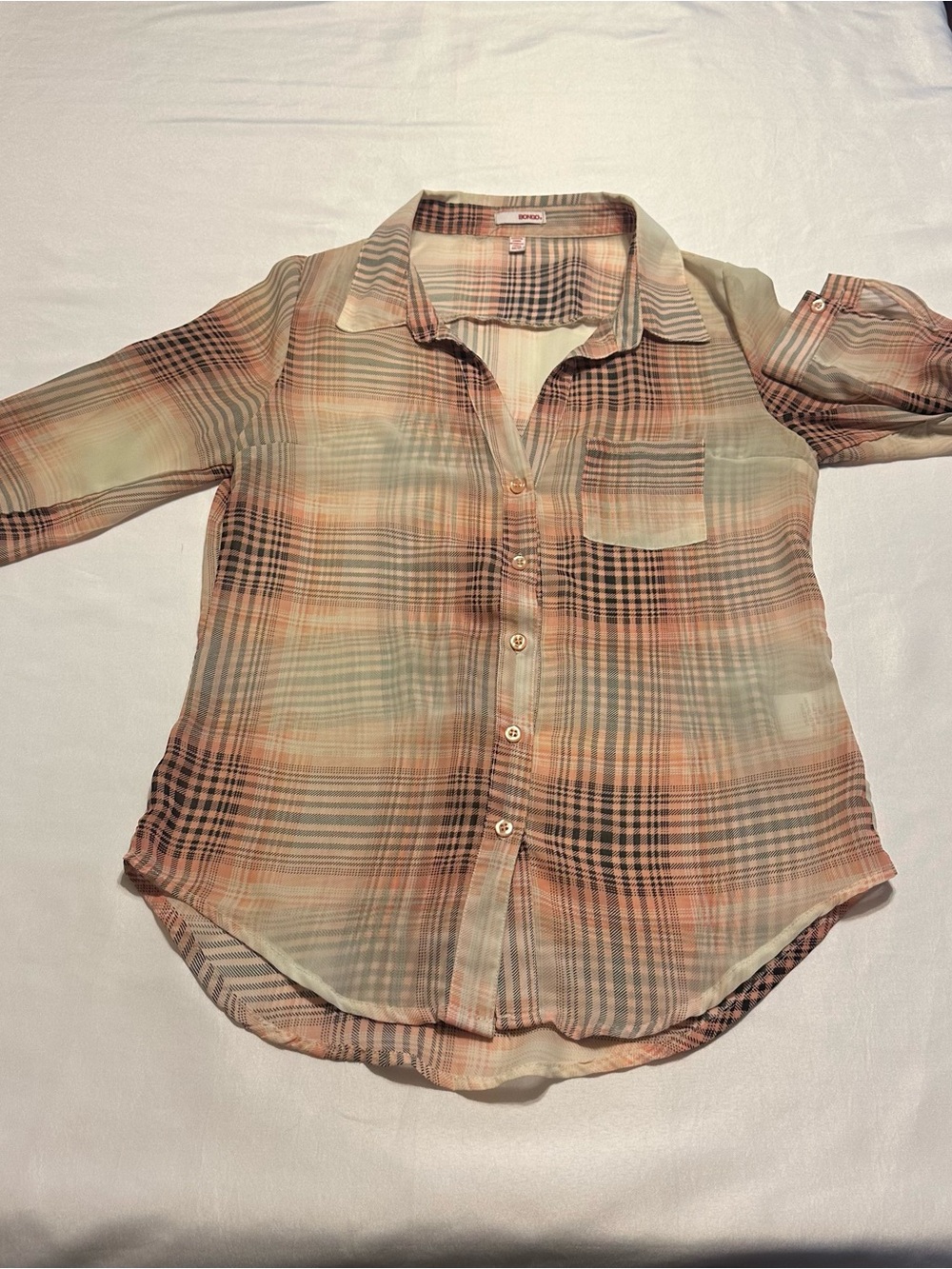 BONGO pink, white and black button down blouse size medium